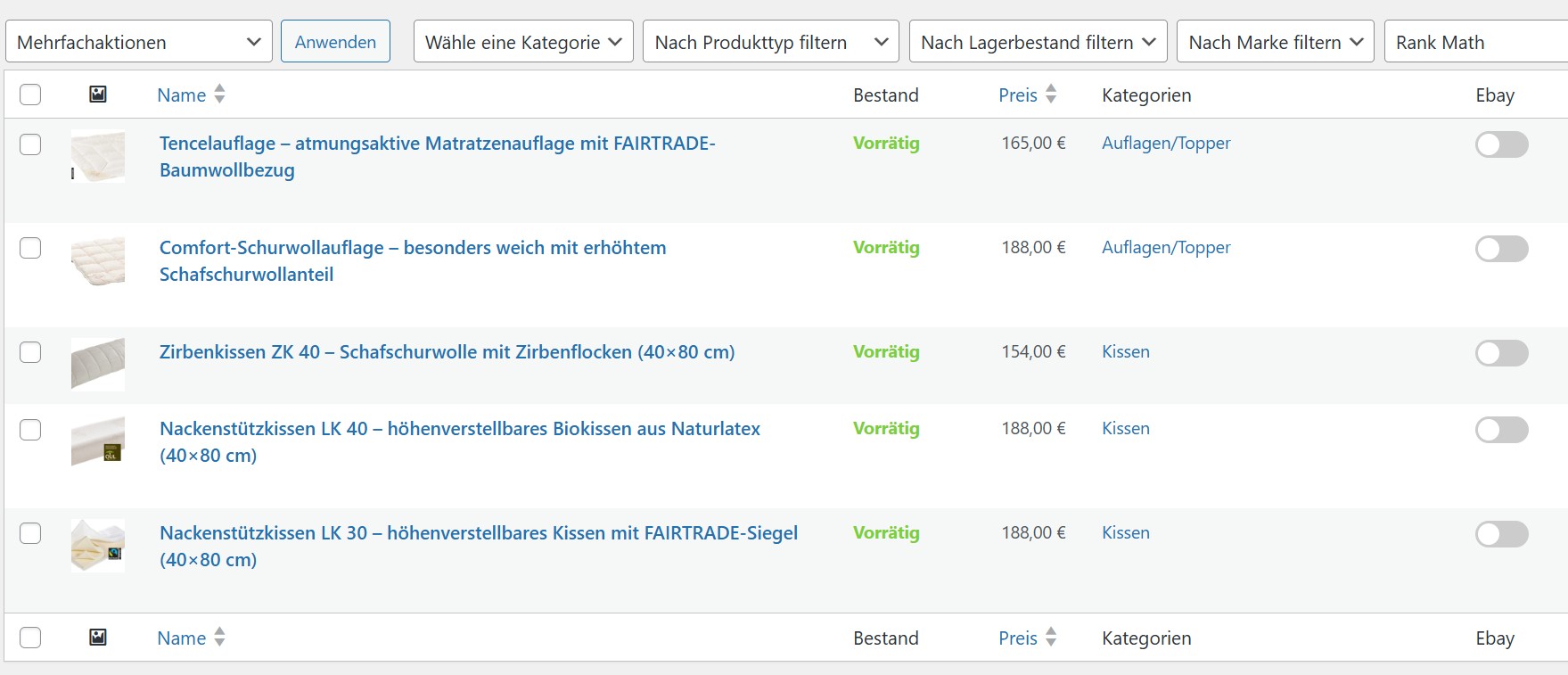 bett-zeit.de eBay Integration